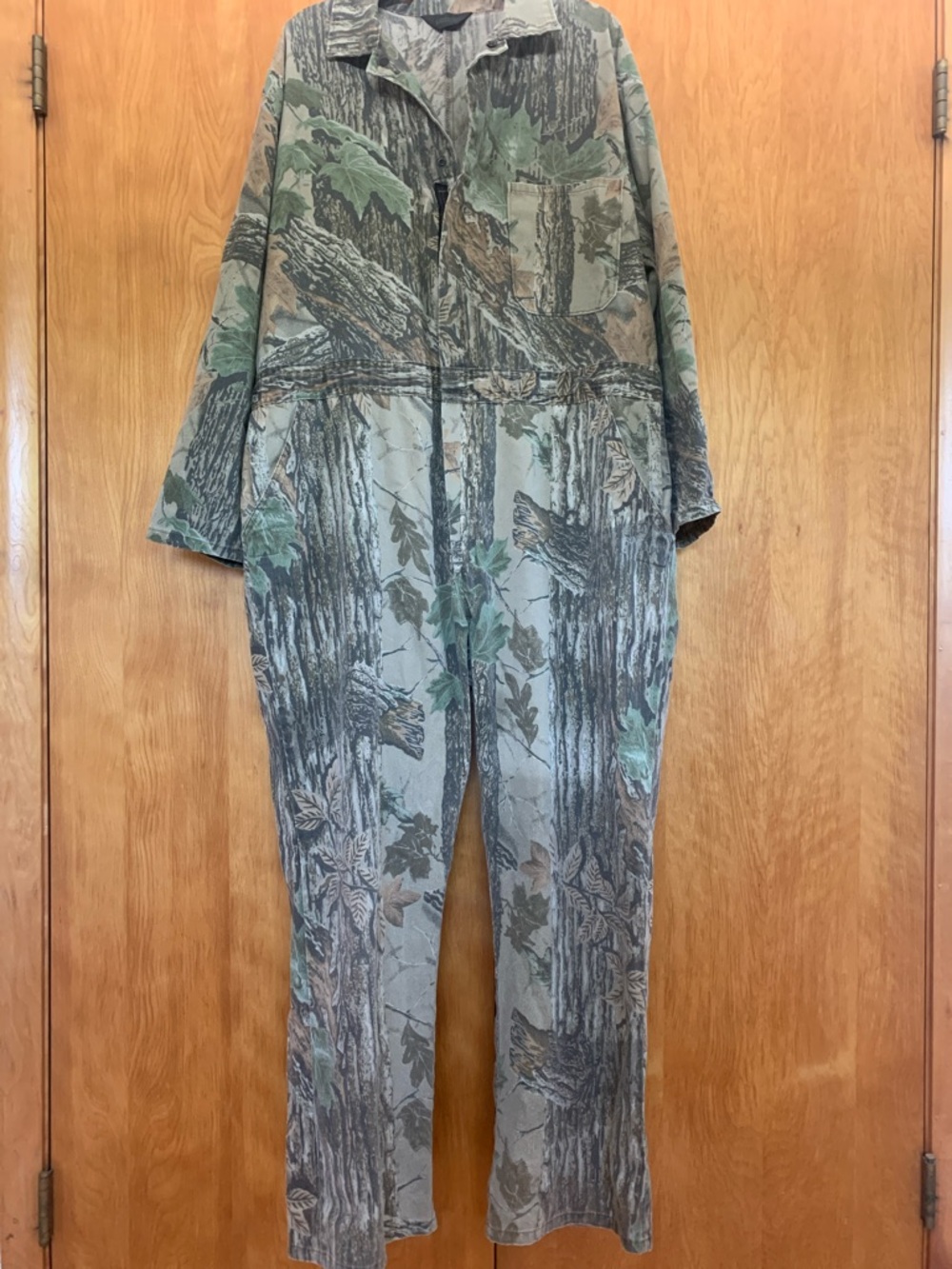 Vintage Liberty Camo RealTree Bark Print Coverall Jumpsuit in Green & Brown L/XL